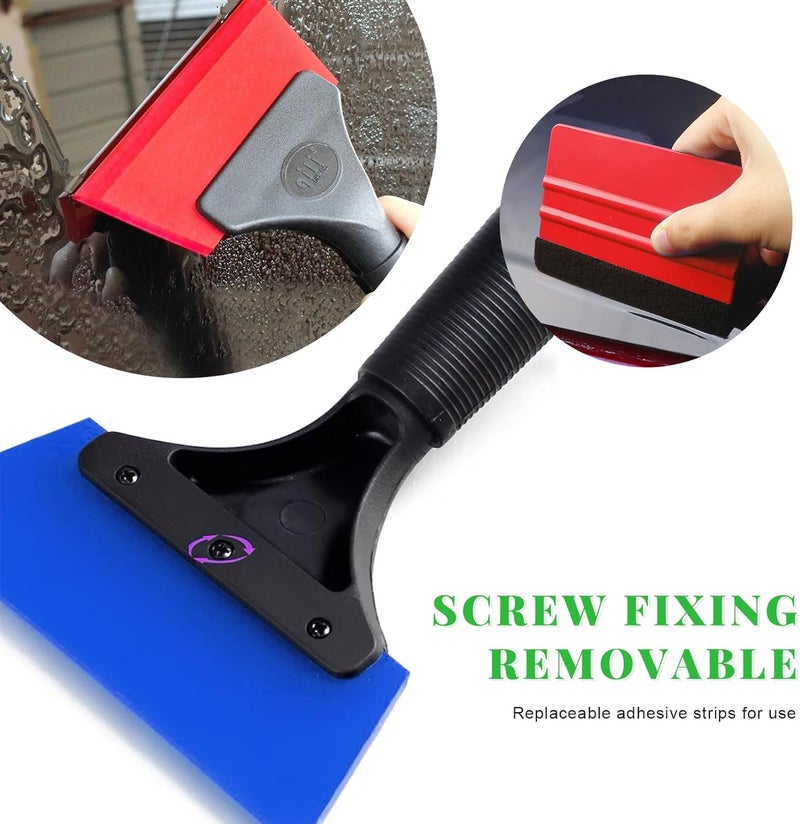 Yourkar 4 PCS Window Tint Kit Tools, Professional Vinyl Wrap Kit with Plastic Squeegee & Felt Squeegee, Universal Privacy Film Installation Tint Tools for Vehicle Glass Home (Blue+Red) - Image 3